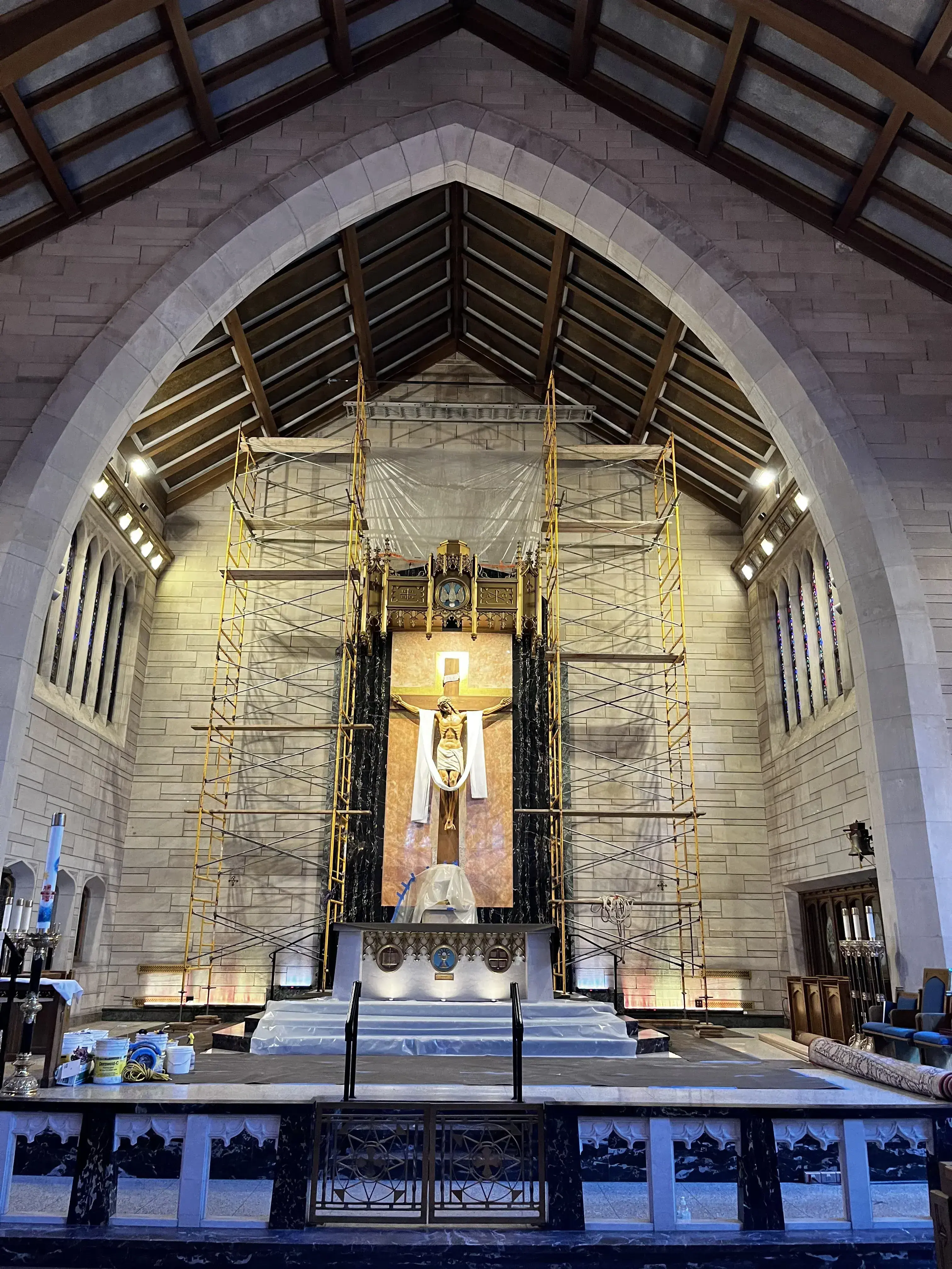 Historic church restoration showing period-appropriate materials and traditional techniques